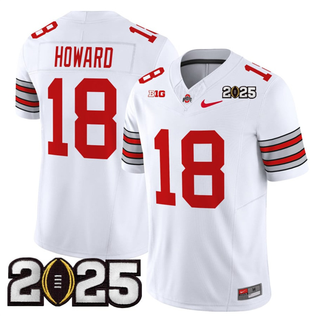 Men Ohio State Buckeyes #18 Will Howard White 2025 CFP Final Patch F.U.S.E. Vapor Limited Stitched NCAA Jersey->ncaa teams->NCAA Jersey